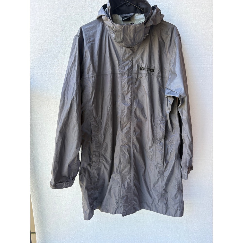 Marmot Rain Jacket Ripstop Longline Hooded Parka Waterproof Grey Hiking L